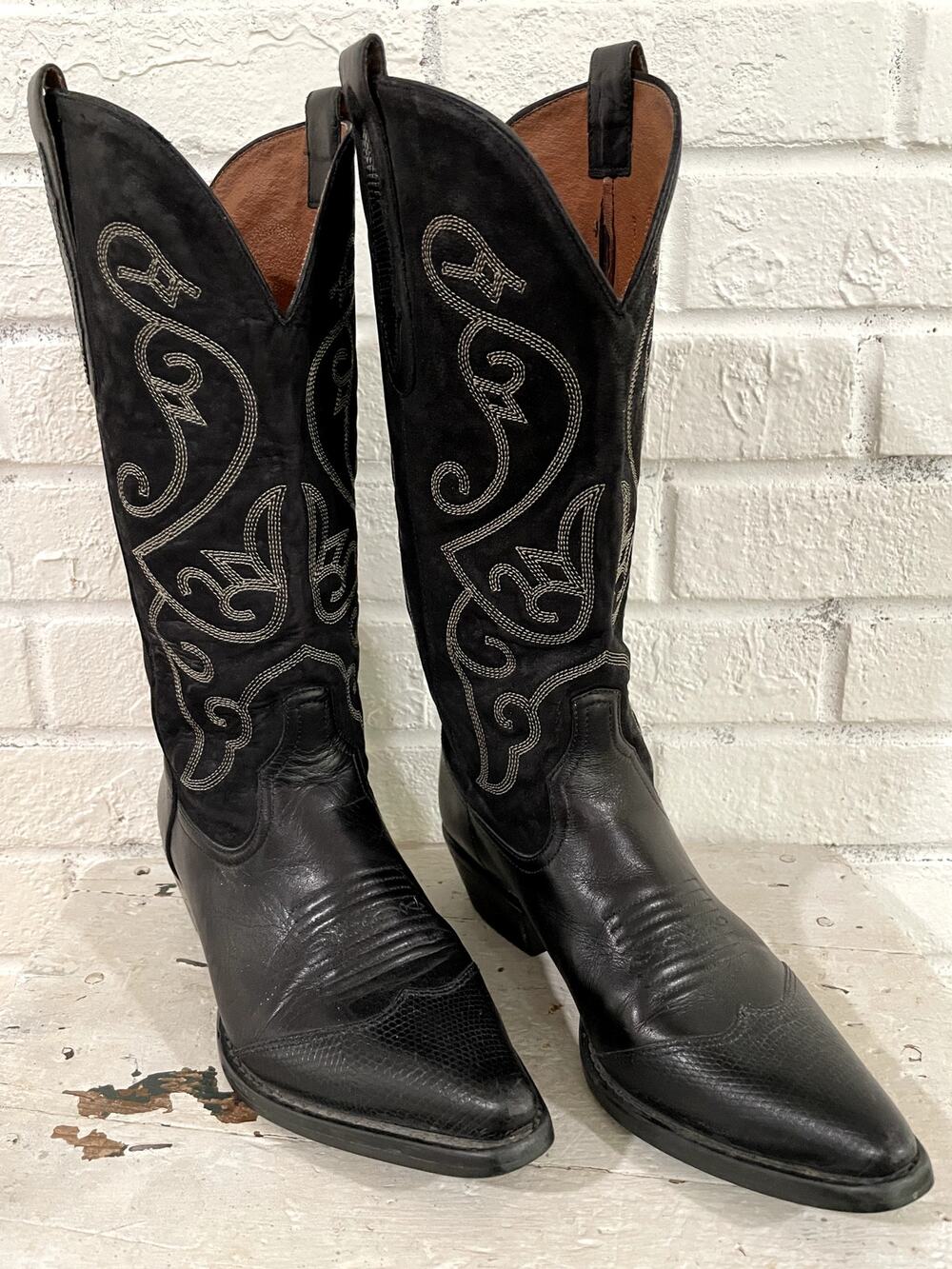 Vintage Nine West Black Leather Cowboy Western Boots Womens 7M
